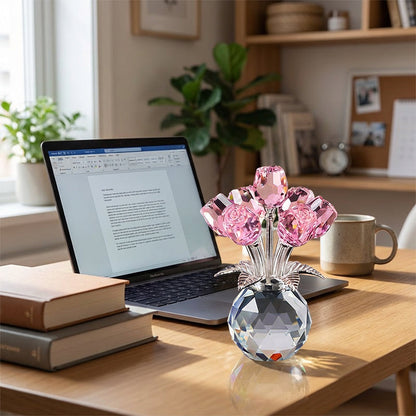 💖Wieczna kryształowa figurka kwiatu róży w wazonie