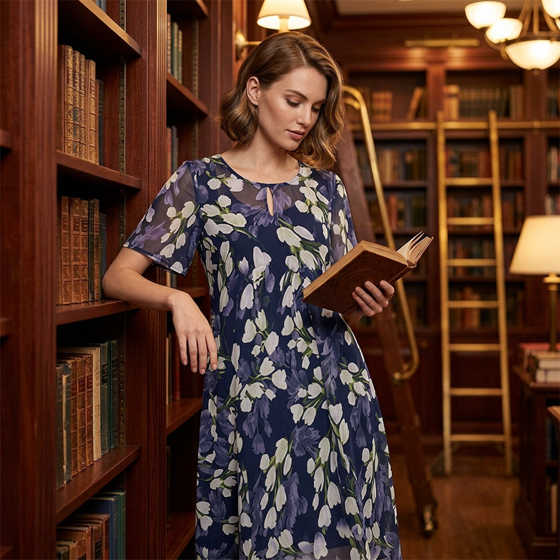 Damska sukienka imprezowa o kroju litery A w kwiatowy wzór👗