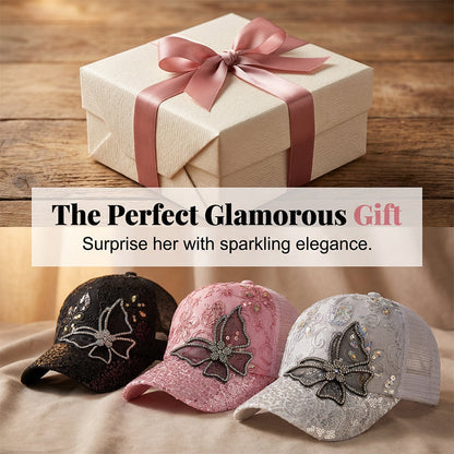 📦 Płatność przy odbiorze – Czapka baseballowa z cekinami „Crystal Butterfly” | Lśniące, dwustronne cekiny, lśniący wzór motyla 🧢✨
