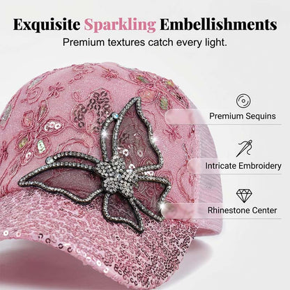 📦 Płatność przy odbiorze – Czapka baseballowa z cekinami „Crystal Butterfly” | Lśniące, dwustronne cekiny, lśniący wzór motyla 🧢✨