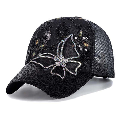 📦 Płatność przy odbiorze – Czapka baseballowa z cekinami „Crystal Butterfly” | Lśniące, dwustronne cekiny, lśniący wzór motyla 🧢✨