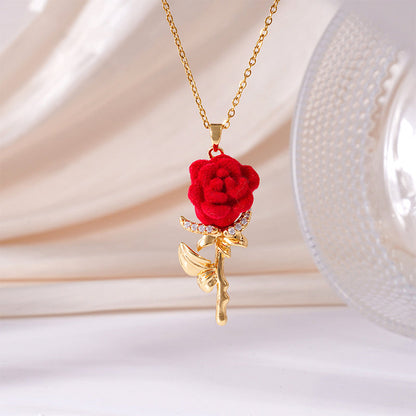 🌹 Elegancki naszyjnik z zawieszką w kształcie czerwonej róży