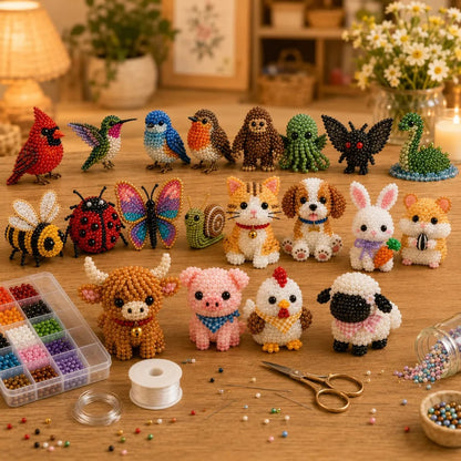 🧵🦉Zestaw do robótek ręcznych w kształcie zwierzątek z koralikami 3D