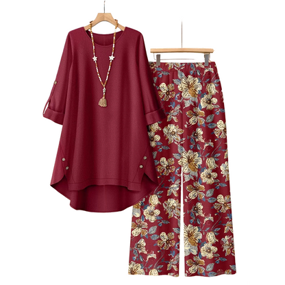 🌼🔥49% zniżki! Damski komplet w stylu boho z bawełny i lnu, z rękawami 3/4 i szerokimi spodniami