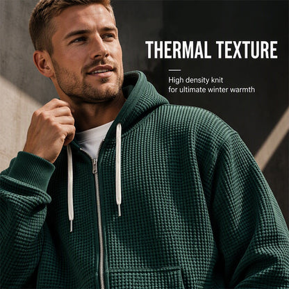 🍂Férfi Kapucnis Pulóver, Teljes Cipzár, Gobelin Kötés