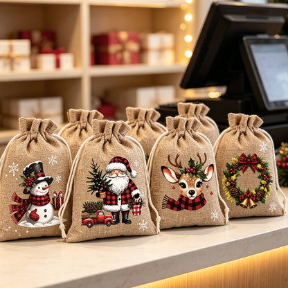 🎄 Torebki na Prezenty ze Sznurkiem – Stylowe, Wielokrotnego Użytku, Idealne na Święta 🎁